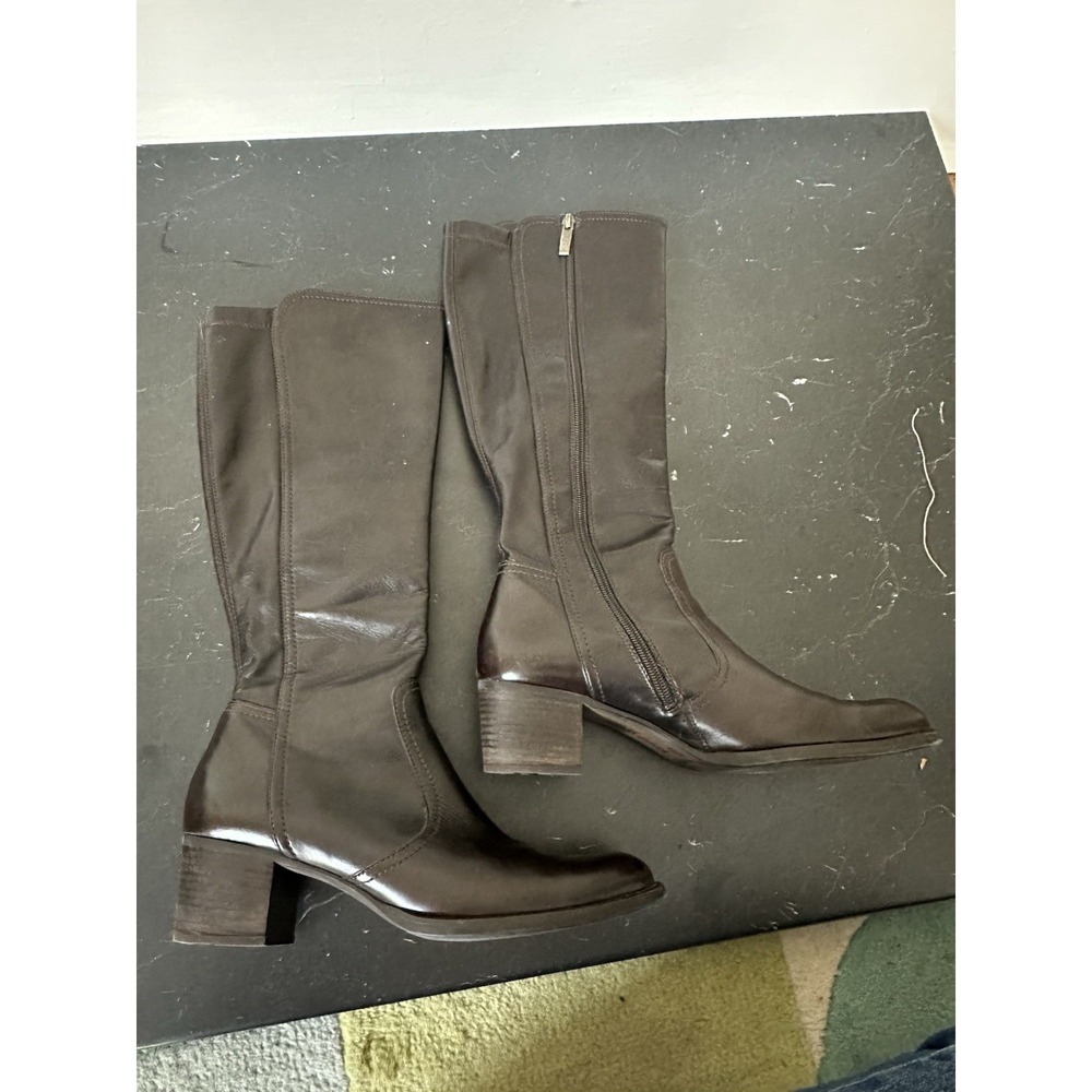 PAUL GREEN Tall Leather Heel Brown Boot Size 7 Riding Biker Moto Excellent